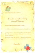 Pergamena di ringraziamento Comitato Pro Bambini Bielorussi Onlus