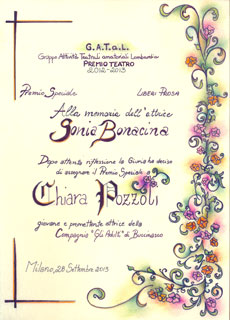Pergamena premio alla memoria di Sonia Bonacina (GATaL) per Chiara Pozzoli